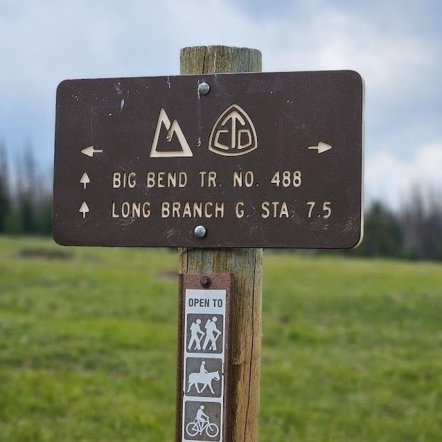 Colorado Trail sign showing big bend and long branch